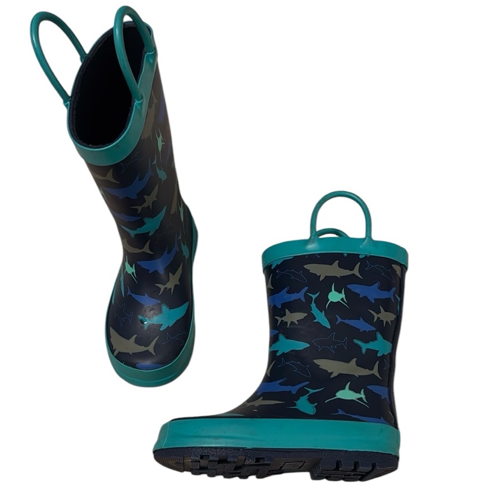 Kids Shark Print Rain Boots - Blue and Green